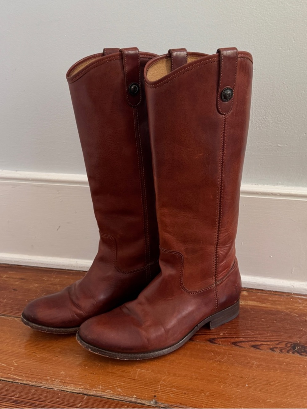 Vintage FRYE Melissa Button Tall Brown Cognac Leather Riding Boots 77167 8.5 B